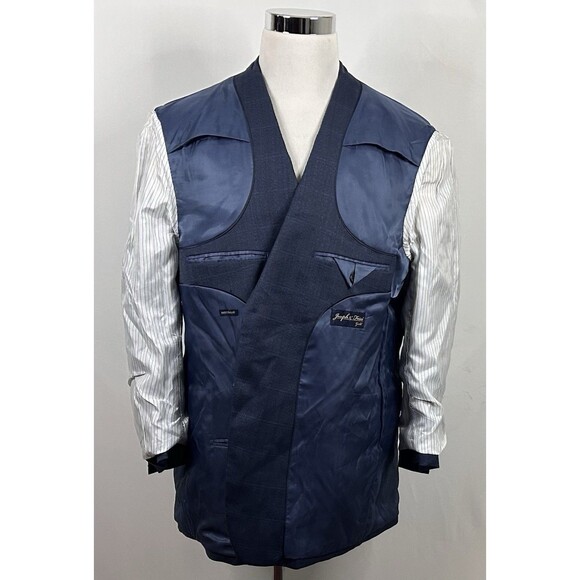 Joseph & Feiss 44R Executive Fit Sport Coat Wool Blend Blue Herringbone - Picture 6 of 7